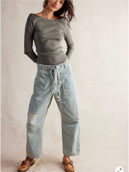We The Free Pants - Striped Drawstring Utility Pants in Light Blue & White